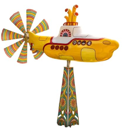 Submarine Wind Spinner, Heavy Duty Metal Kinetic Garden Wind Spinners, UV-Resistant Outdoor Garden Spinners for Patio Porch Home Gardens (Yellow Submarine)