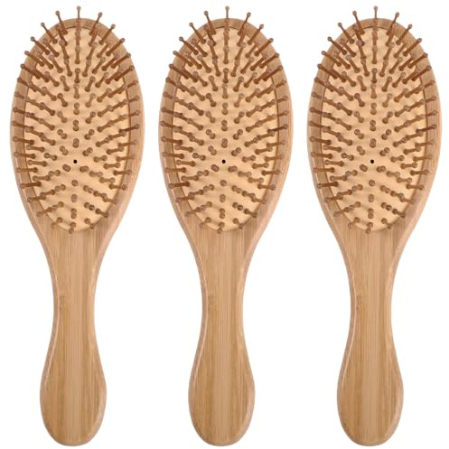 3 Pièces Peigne Ovale avec Amortisseur en Bambou et Caoutchouc | Format Portable, Usage en Déplacement Extérieur, Convient aux Hommes Femmes