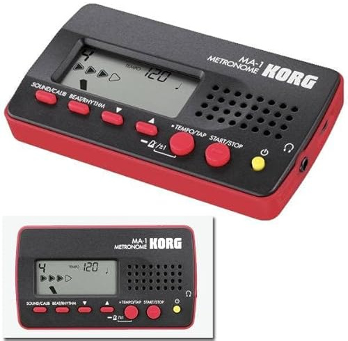 Korg MA-1BKRD - Metrónomo compacto (C4 - B4, 1 a 9 tiempos), color negro y rojo