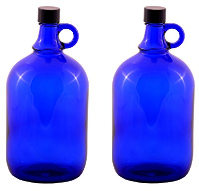 Garrafa de cristal azul con cierre de rosca de plástico negro y asa para Aquadea, 2 x 2 Liter