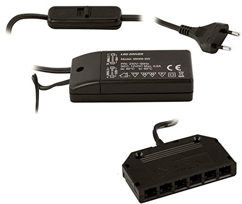 SOTECH Trafo 6 W Transformator LED-Treiber LED-Driver | mit 6-fach Verteiler und Schalter für LED Leuchten Stripes Streifen