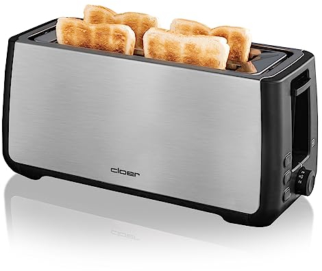 Cloer 3579 King-Size-Tostadora para 4 XXL tostadas, control de tostadas, 1500 vatios, Caja de acero inoxidable con plástico negro elementos