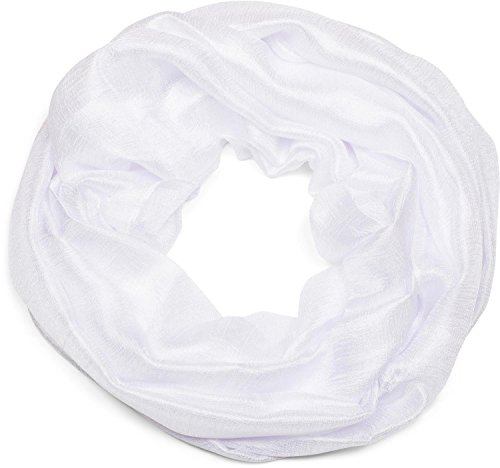 styleBREAKER Damen Loop Schal weich fließend | Seidig glänzendes Halstuch Einfarbig für Sommer & Frühling | Schlauchschal Leicht & Elegant, Farbe:Weiß