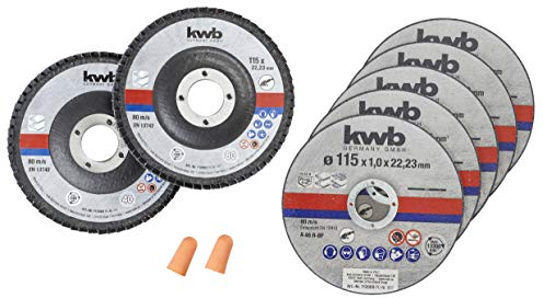 kwb Dischi da taglio + dischi abrasivi, Ø Smerigliatrice angolare sottile 115 mm Disco da taglio f. Acciaio inox INOX in scatola di cartone con tappo per orecchie ABM. 115 x 1 x 22,23, Ø