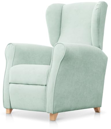 SUENOSZZZ-ESPECIALISTAS DEL DESCANSO Sillón Relax orejero Irene reclinable con Patas de Madera, Relax nórdico tapizado en Tela Antimanchas Verde Agua