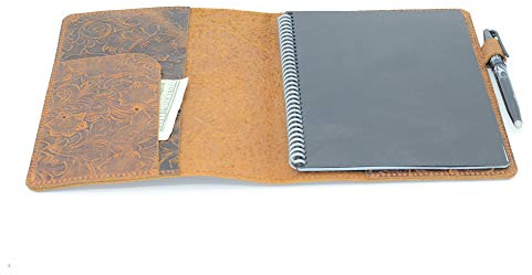 JJNUSA Vintage-Notizbuch aus echtem Leder, Geschenk für Rocketbook, Everlast Core Fusion, Briefschreiben, Reisetagebuch, Einband für A4, Einband, Größe 21,6 x 30 cm, Blumen, Braun