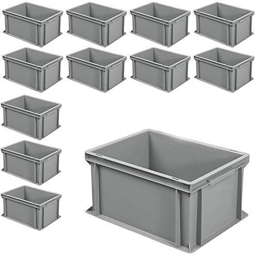 BRB 12x Euro-Stapelbehälter mit 2 Griffleisten, LxBxH 400x300x220 mm, 21 Liter, grau
