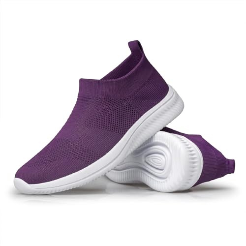 vibdiv Chaussures De Marche Plat Baskets Femme Chaussures De Randonnée Respirantes Légères À Enfiler Violet 38