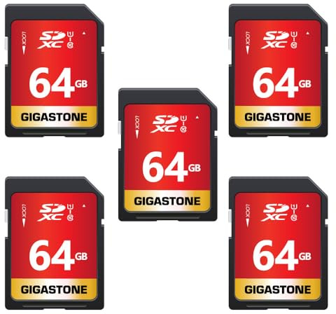 GIGASTONE 64GB SD Card 5-Pack UHS-I U1 Class 10 SDXC Memory Card High Speed Full HD Video Canon Olympus Digital Camera, with 5 Mini Cases