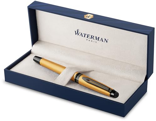 Waterman 2119263 Expert Füllfederhalter | Rotgoldfarbene Metallic-Lackierung mit Ruthenium-Zierteilen | Medium Edelstahlfeder mit PVD-Beschichtung | Blaue Tinte | In Geschenkbox
