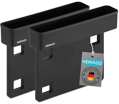 Kewago Auto Organizer 2 Stück - Aufbewahrungsbox für Mittelkonsole & Autositz - Auto Organizer vorne als Car Seat Gap Organizer - Ablage Auto Innenraum für Getränke, Handy & Kleinteile - Schwarz
