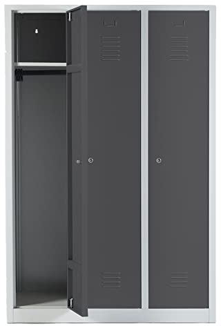 Schrank & Stuhl Spind – Metallspind mit 3 Abteilen in 180 x 120 x 50 cm, Schließfachschrank mit Hutboden & Zylinderschlössern, Lieferung komplett montiert, Grau/Anthrazit