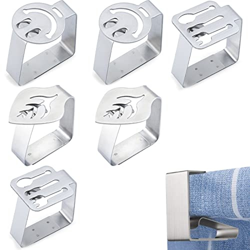ProsXinty 6 Stück Tischtuchklammern aus Edelstahl, Tischdeckenklammer, tischdeckenhalter, Silber Tischtuch Klammer, Verdickter Rutschfester Tischdeckenhalter, geeignet für Desktops Kleiner als 3,5 cm