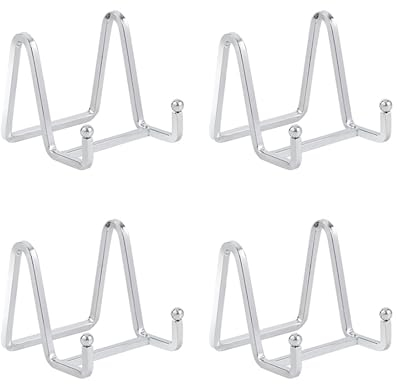 Chevalet Support Presentoir Porte Assiette - 3 Pouces Metal Support Assiette Decorative - Support Cadre Photo de Table - Présentoir de Fer pour Plaque | Livre Cuisine | Carte Postale | Art - argenté