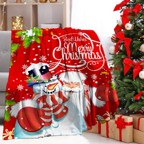 HZVRTN Weihnachtsdecke, Flanell, wendbar, für Kinder, Kinder, Jugendliche, Erwachsene, Weihnachtsmann, flauschig und bequem, für TV und warm, Bett und Sofa, Decke (Weihnachten B, 150 x 200 cm)