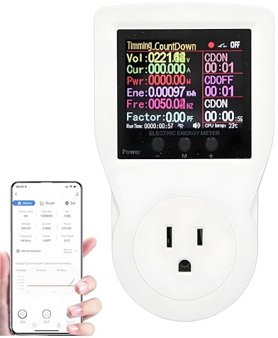 WiFi Smart Plug with Energy Monitoring Electricity Usage Monitor with LCD Display Smart Metering Socket for Home Appliances AC85‑265V US Plug 16A Maximum Current 3680W
