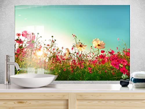 Myphotostation Spritzschutz aus gehärtetem Glas, Motiv: rosa Gänseblümchen, 59,9 x 30,5 cm (B x H), Blumenmuster, für Küche, Dekor, Badezimmer, Wandschutz, Herd, Rückwand, Fliesen, Glas, Spritzschutz