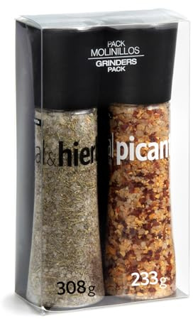CARMENCITA - Pack 2 Molinillos Gigantes | Sal Marina Mediterránea con Hierbas | Sal Picante | Especias para cocinar | Sazonador de comidas | Perfecto Pastas, Pescado, Marisco | 628 g | SIN GLUTEN