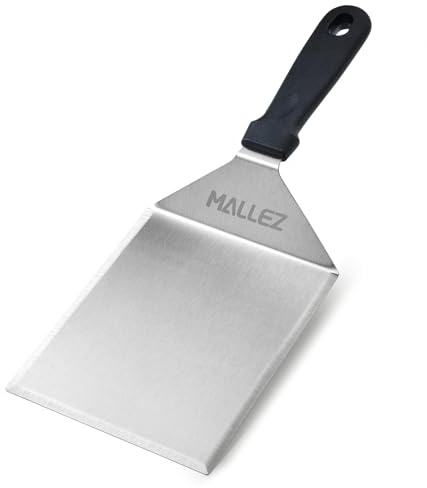 Mallez Stainless Steel Griddle Grill Spatula, 6 x 5 Heavy-Duty Flat Top Grill Turner with Bevelled Edge – Smash Burger & BBQ Tool for Grilling and Cooking