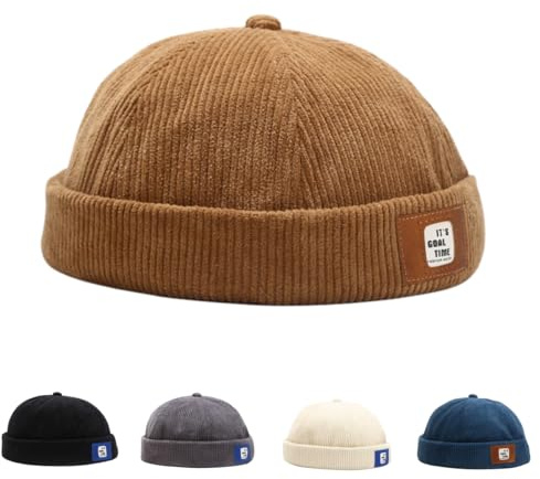 HINGTAT Herr döskallar mössor dockarhatt män traktare fiskare mössa kantlös keps rullad manschett retro sjöman keps, Khaki, en storlek