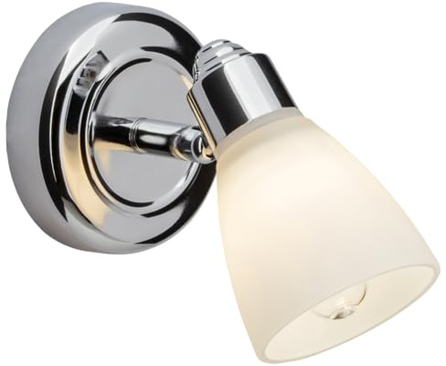 Lightbox klassischer Wandspot für Badezimmer - Wandstrahler mit schwenkbarem Kopf - 15 x 19 cm - spritzwassergeschützt (IP44) - G9, max. 28 W - aus Metall/Glas - in Chrom/Weiß