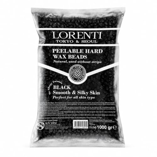 Lorenti Professiona Svarta pärlor med hårt vax 1 000 g | Smärtfri hårborttagning av helkropp och ansikte | vegan | 100 % naturligt smärtvax | för kvinnor och män | svarta pärlor