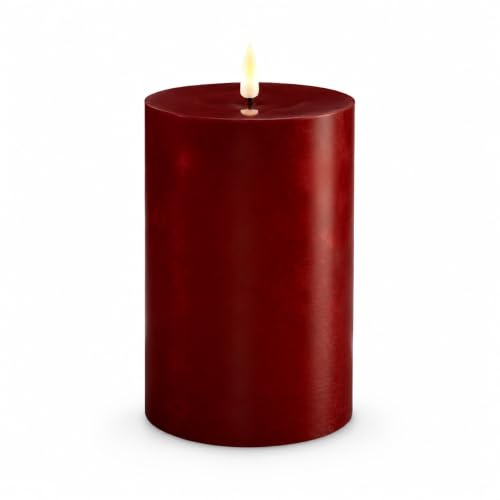 ReWu Homeart LED Kerze Deluxe, Indoor LED-Kerze mit Realistischer Flamme auf einem Echtwachsspiegel, Warmweißes Licht, Burgogne Rot, 10 x 15 cm