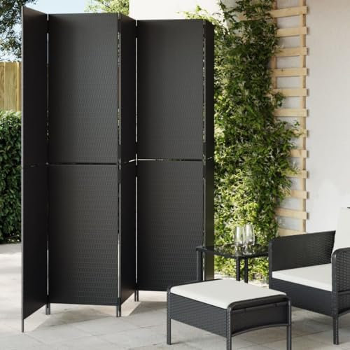 Homgoday Lot de 5 paravents pliables - Séparateur de pièce de jardin - Brise-vue pour l'intérieur et l'extérieur - En polyrotin - Noir - 245 x 200 cm