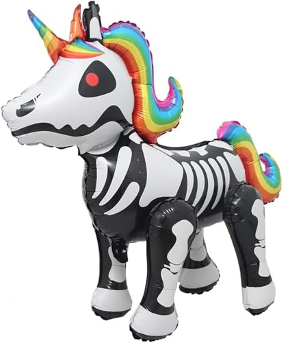 DazzJoy Halloween Totenkopf Einhorn Luftballon, 3D Einhorn Folienballon Stehend, Einhorn Deko Kindergeburtstag, Einhorn Ballons Tiere mit Beinen, Unicorn Ballon für Halloween Festival Deko, Hexen Deko