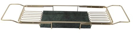 Erweiterbares Badewannentablett, Stabile Badewannenablage, Edelstahl-Badewannenregal aus Metall und Marmor mit Abflussdesign, Multifunktionales, Rutschfestes (Goldgrün)