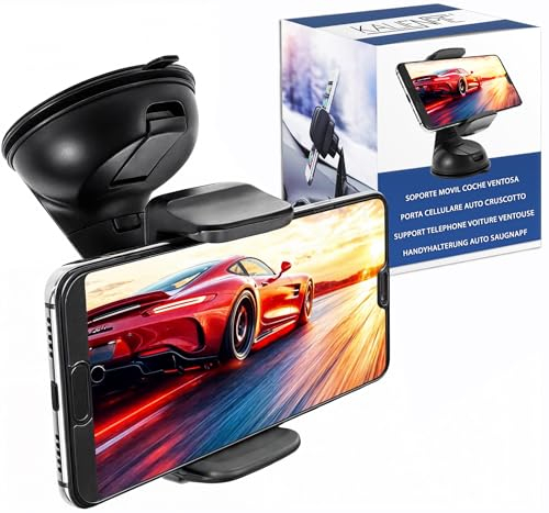 Porta cellulare auto cruscotto ventosa parabrezza rotazione a 360º posizionamento orizzontale e verticale regolazione universale compatibile con smartphone fino a 7,6 installazione semplice
