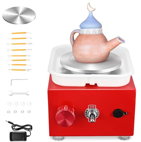 Tornio per Ceramica, Tornio per Argilla 2000 RPM velocità Regolabile Ruota di Ceramica Elettrica con Bacinella Staccabile e Strumenti di Argilla Fai-da-Te, Tornio Ceramica per Bambini e Adulti