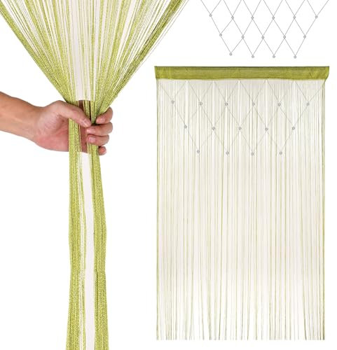 Trimming Shop Glitter Beaded String Curtains Polyester Fly Screen Room Divider Fringe Panel Spaghetti Tassel Curtain Decorative for Doorway, Windows & Event Decoration, 200cm x 100cm, Apple Green