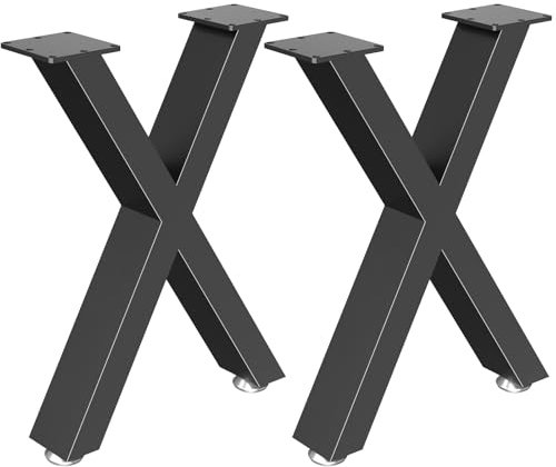 GUOHNHE Tischbeine Schwarz X-Form, Moebelfuesse Metall Trapeze, Belastbar Bis 500 KG, Tischkufen Tischgestell für Couchtisch, Esstisch, Schreibtisch, 2er Set, Höhe 43cm, SGX001B