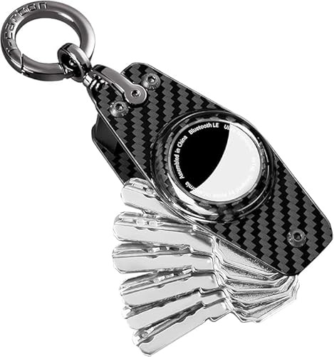 Llavero organizador de llaves de fibra de carbono compatible con Air-Tag compacto para llavero, bolsillo minimalista para llavero, sin etiqueta de aire, Negro, /
