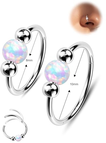 Gkaopi 2 Stück Nasenpiercing Ring für Frauen 18G 8mm/10 mm Silber Nasenringe Hoop Nasenring aus 316L Chirurgenstahl mit Edelsteinen Nasenring Piercing Septum Piercing Helix Ring Nostril Tragus