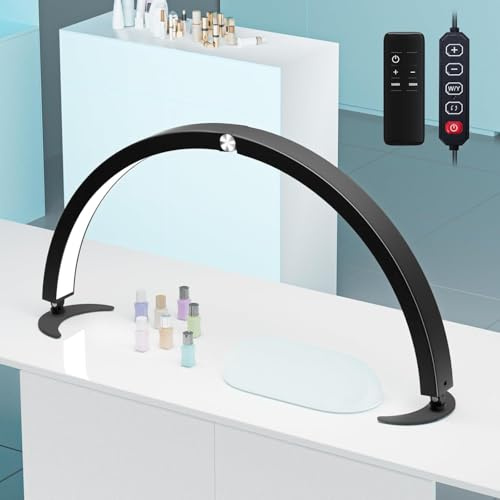 Halbmondlicht für Nägel, 73 cm LED-Tischlampe mit Knopf und Fernbedienung, Einstellbare Kosmetiklampe in 3 Farbmodi & 10 Helligkeitsstufen, 40W Nageltischlampe für Tattoos, Maniküre & falsche Wimpern