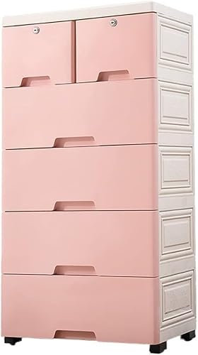SHANYAYALI Aufbewahrungsschrank, Spind, Kindergarderobe, große Kapazität, Schubladentyp, mehrschichtiger Kunststoff, für Wohnzimmer, Schlafzimmer, Kinderzimmer (Rosa, 6 Ebenen)