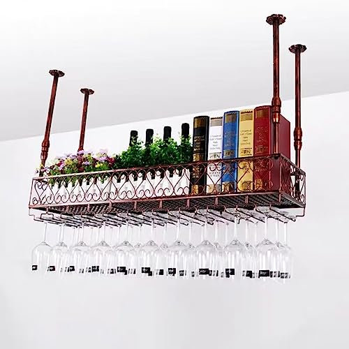 GODFSAHG Estante Flotante Colgante - Botelleros，Botellero suspendido Flotante montado en el Techo，Soporte para Copas de Vino de Estilo Industrial，La Altura se Puede Ajustar libremente So