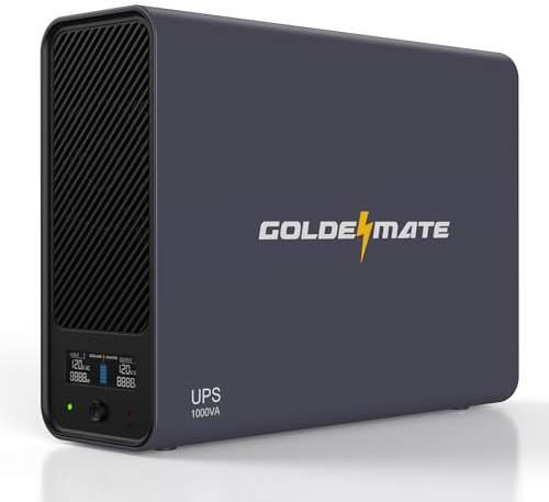 GOLDENMATE 1000VA/800W Lithium UPS Battery Backup and Surge Protector, Sinewave UPS System with LiFePO4 Battery(230.4 Wh), 2025 Upgraded Pro Ver. with Communication Port, 8 Outlets, LCD Display, Gray