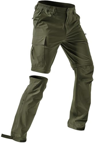 Moosehill Men's-Hiking-Pants Convertible Quick-Dry Water-Resistant Lightweight Zip-Off Outdoor for Hunting, Fishing, Safari with 5 Deep Pockets (Army Green, 32W*32L)