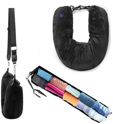 Almohada de Viaje Rellenable. Cojin Cervical para Ahorrar Espacio en Maletas en Viajes de Avión, Tren o Coche. Travel Neck Pillow. Almohada Viaje Hinchable para Avion. Travel Pillow. Almohada Avion