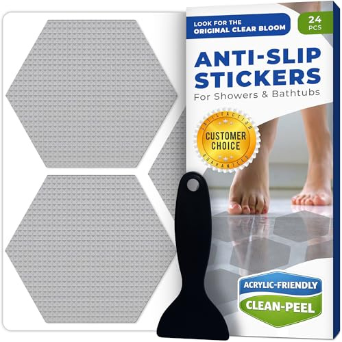Clear Bloom Anti Slip Shower Stickers 24 PCS, Gray Non-Slip Shower Strips for Adults, Premium Adhesive Bath Tub Stickers