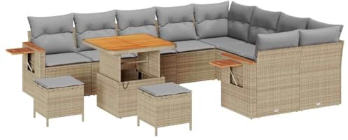 vidaXL Trädgårdsoffset med kudde med lagring Beige Poly rattan, Bekväm trädgårdsoffa, lätt utomhusset, modulär design, smidig soffa, väderbeständig utemöbel