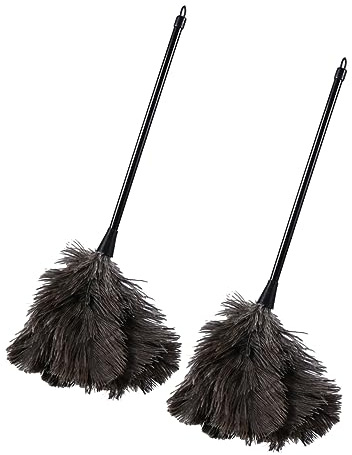KICHOUSE Plumero De Avestruz 2 Piezas Herramienta De Limpieza Cepillo Para Polvo Mango Largo Material Natural Para Habitaciones, Cocina, Automóvil y Oficina