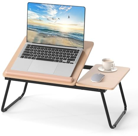 COSTWAY Vassoio da Letto, Tavolino Portatile Pieghevole per Letto con Piano Inclinabile, Tavolino Multifunzionale per Divano, Colazione a Letto, Casa, Ufficio e Viaggi (Naturale)