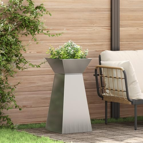 HaoChrymec Metallpflanzgefäße with Galvanized Steel, Brushed Finish, Pflanzkübel Metall, Blumenbeet Balkon Hochbeet, Pflanzgefäße für Draußen, Kräuterbeet Balkon, Silver, 35x35x73 cm