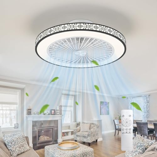 TFmanQ1 Ceiling Fan with Lights and Remote Low Profile Ceiling Fans Dimmable 3 Colour Temperatures Quiet Reversible Flush Mount Ceiling Fan with Light for Bedroom Kitchen