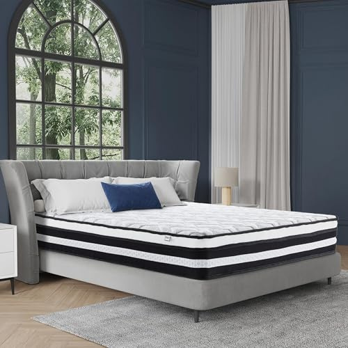 Materasso Viscoelastica 160x200 cm, Altezza 28cm, Materasso Ibrido Memory Foam e Molle Insacchettate, Ergonomico 10 Zone, Media Rigidità, Antibatterico, Traspirante, Anallergico, Certificato Oek-Tex