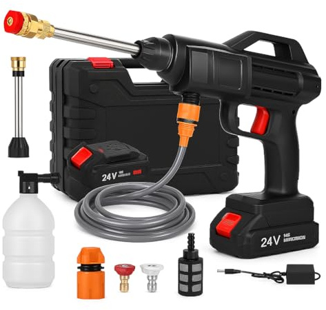 Pistola hidrolimpiadora de 300W para múltiples usos Limpiador inalámbrico de Alta presión con Accesorios Lavadora Alta presión portátil Incluye 2 baterías